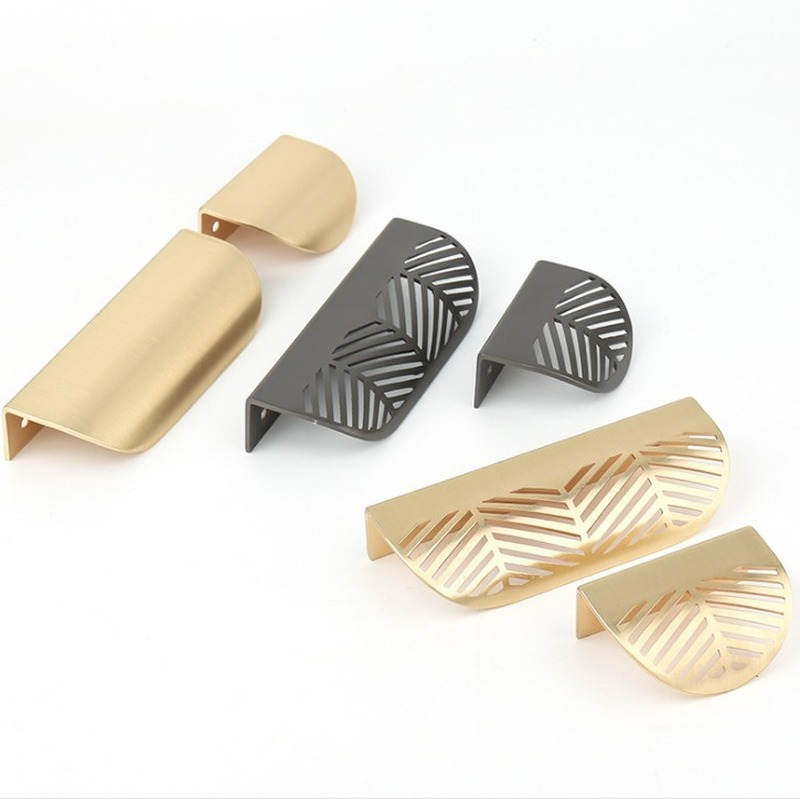 Furniture Hardware Gold - Leaf shaped Handle Gold Brushed Hollow