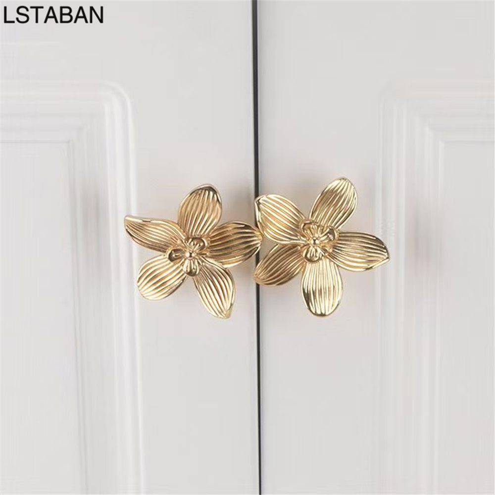 Furniture Hardware Gold - Flower Shape Solid Gold Kitchen Cabinet